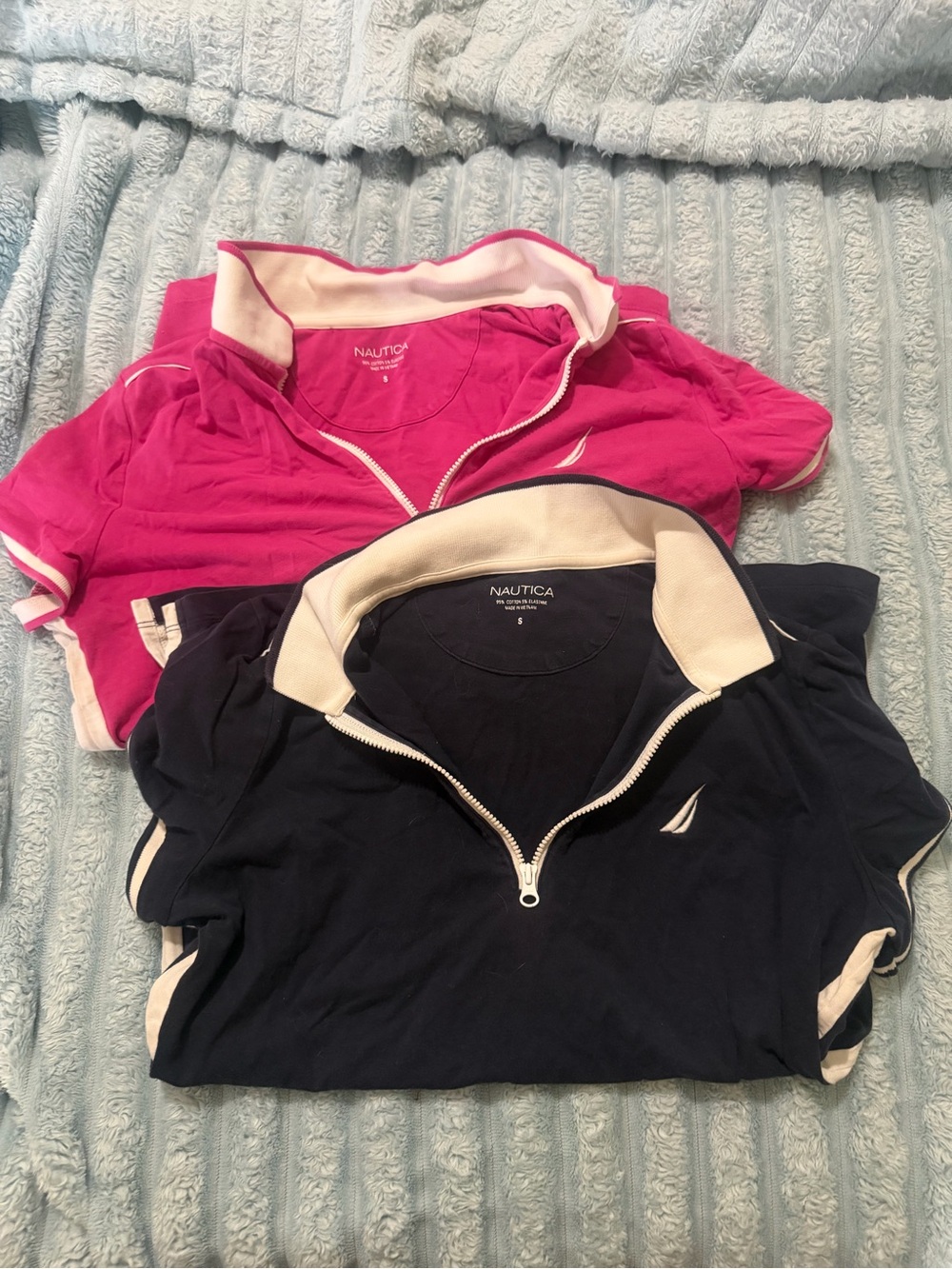 Nautica Women's Half-Zip Turtleneck Sweaters in Hot Pink and Navy